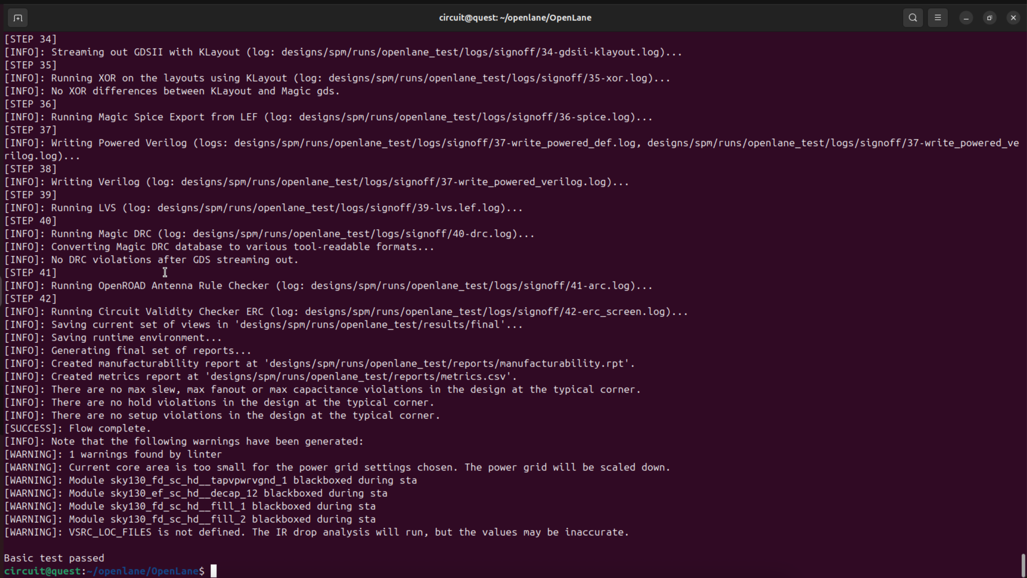 OpenLane make test output
