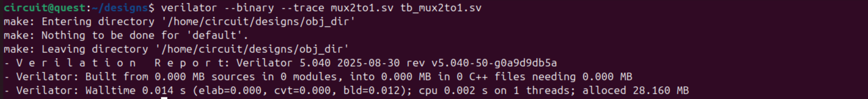 Verilator binary run output