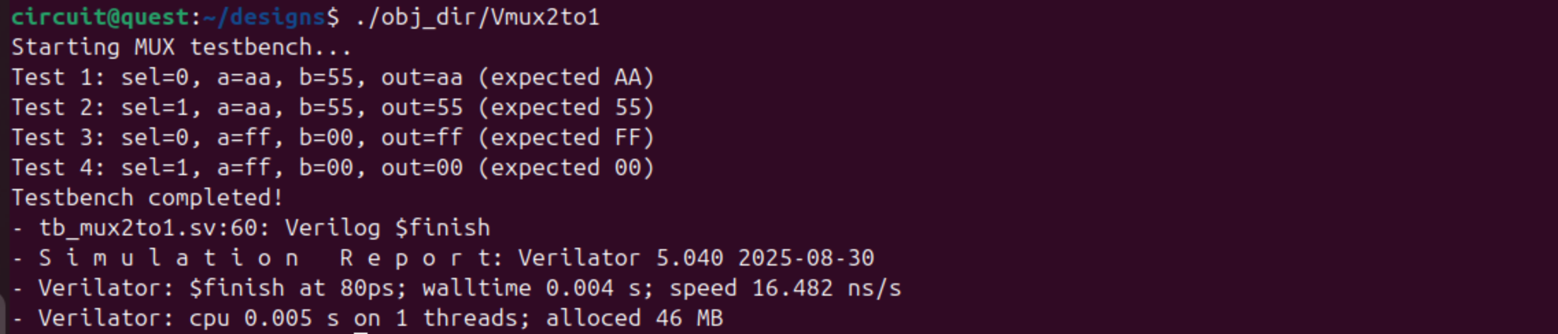 Verilator simulation output